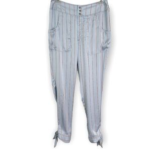 Hello Nite! Revolve Satin Pinstripe Pajama Pants w/ Ankle Ties & Pockets Size S